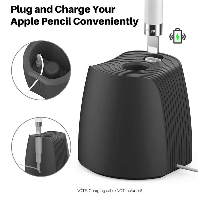 AHASTYLE LC04 Silicone Stand for Apple Pencil (USB-C) / Pencil (2nd Generation) / Pencil (1st Generation) Stylus Holder Charging Base - Black