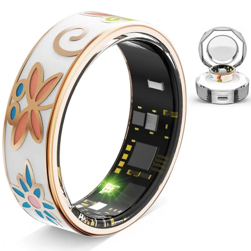 Bague intelligente en émail R18 étanche Moniteur de fréquence cardiaque et d'oxygène sanguin, Tracker de fitness avec étui de charge - Taille 7