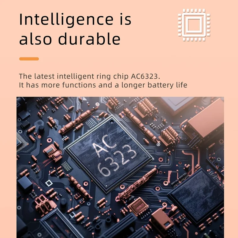 Bague intelligente en émail R18 étanche Moniteur de fréquence cardiaque et d'oxygène sanguin, Tracker de fitness avec étui de charge - Taille 7