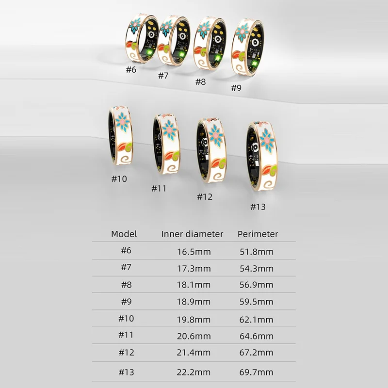 Bague intelligente en émail R18 étanche Moniteur de fréquence cardiaque et d'oxygène sanguin, Tracker de fitness avec étui de charge - Taille 7