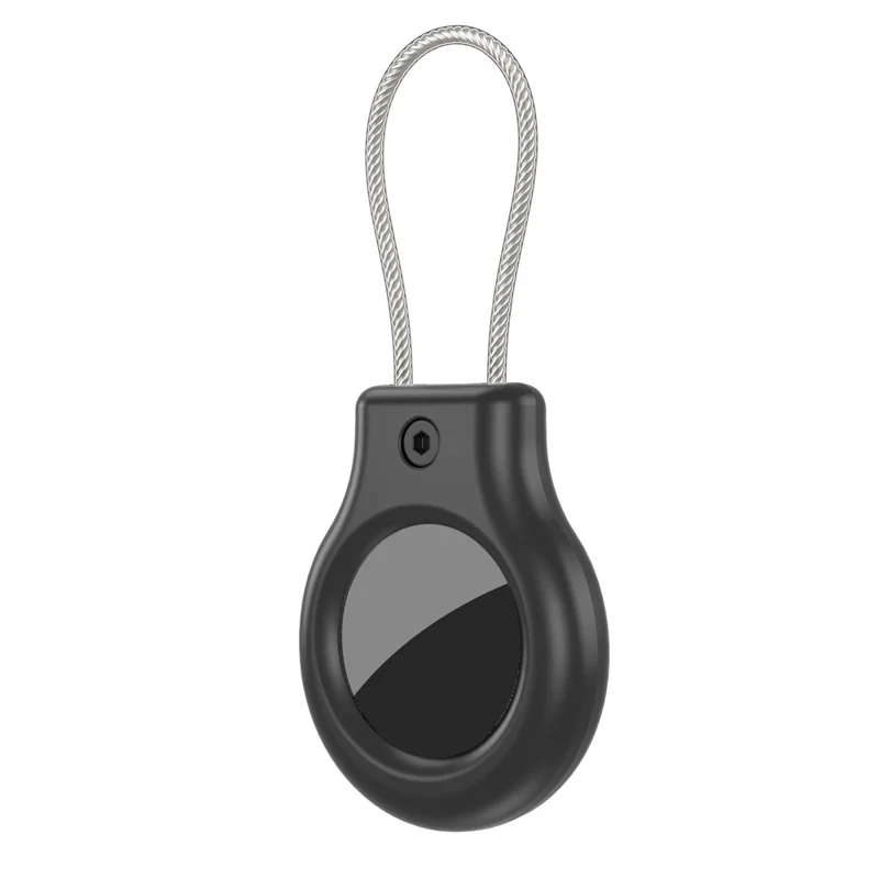 CM01 Pour Apple AirTag Étui de Protection Magnétique Antichoc en Alliage avec Fil en Acier Inoxydable - Noir