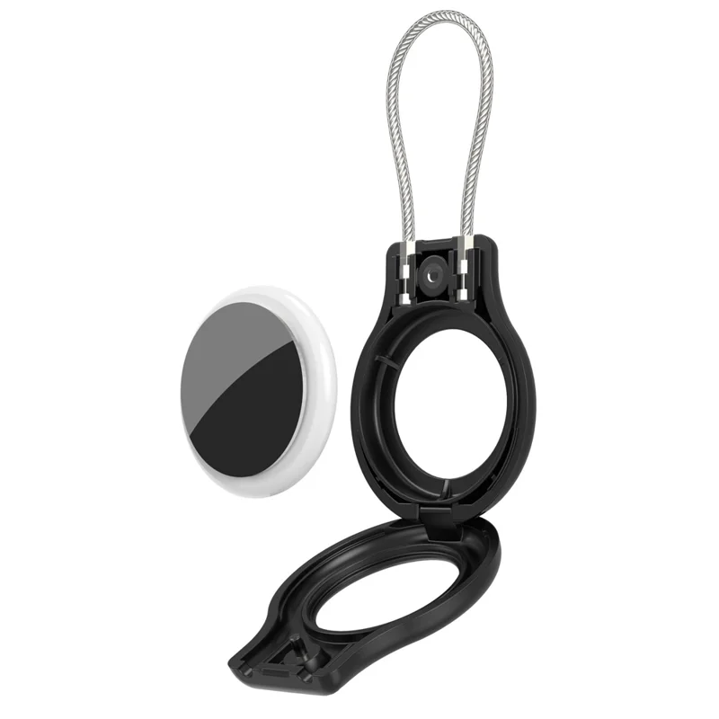 CM01 Pour Apple AirTag Étui de Protection Magnétique Antichoc en Alliage avec Fil en Acier Inoxydable - Noir