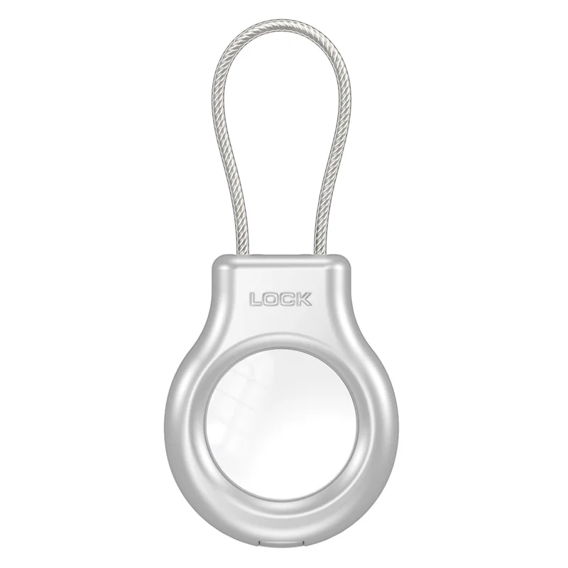 CM01 For Apple AirTag Magnetic Protective Case Alloy Shockproof Hanging Cover with Stainless Steel Wire - Silver