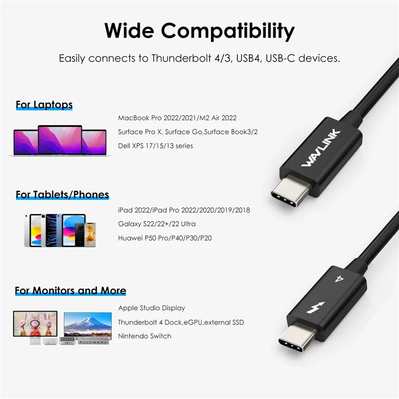 WAVLINK T4C7P Für MacBook Pro / Air Externes SSD eGPU 40 Gbit/s Datentransfer-Thunderbolt-4-Kabel