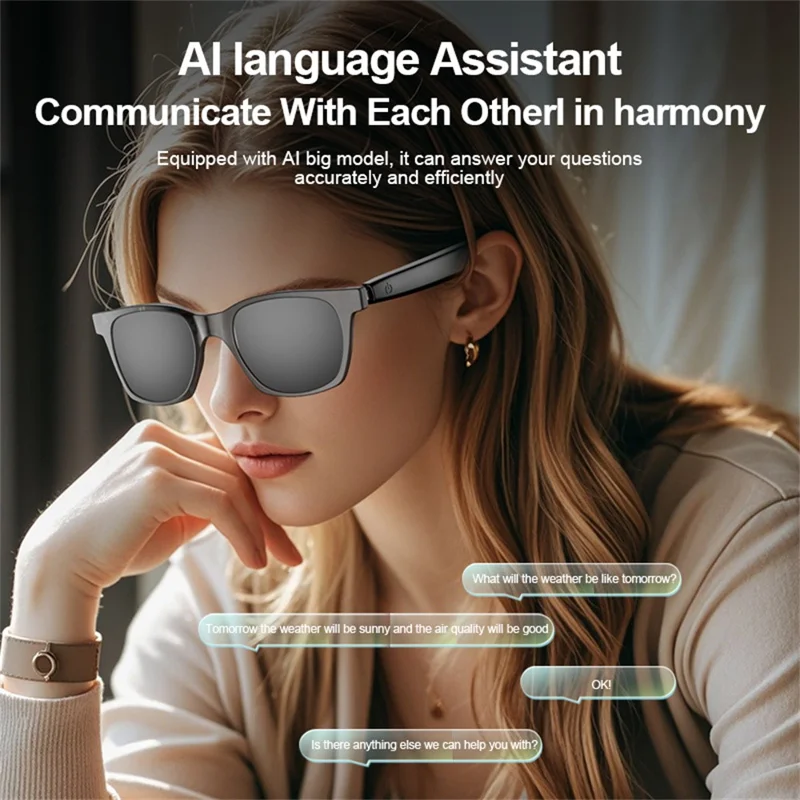 A11 Умные AI-очки с поддержкой Bluetooth для мультиязычного перевода, видеозвонков и езды на велосипеде - Серые