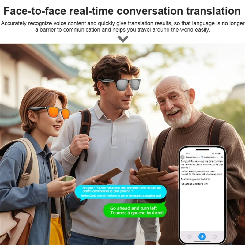 A11 AI Smart Bluetooth-compatible Glasses Multi Language Translation Video Call Cycling Sunglasses - Silver