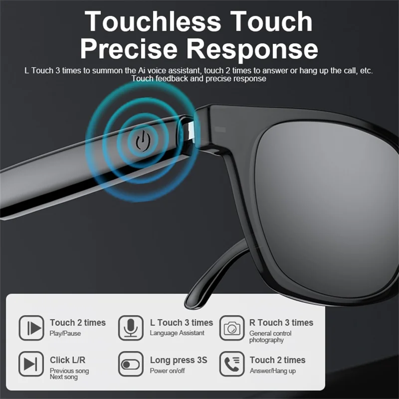A11 AI Smart Bluetooth-compatible Glasses Multi Language Translation Video Call Cycling Sunglasses - Silver