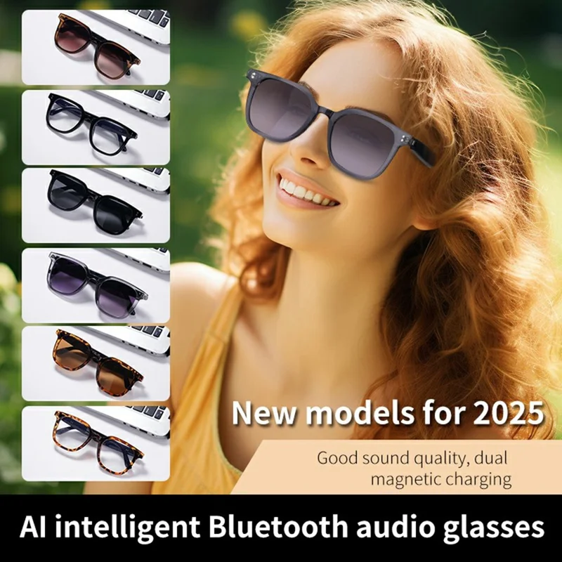 A12 Smart AI Real Time Translation Bluetooth-compatible Glasses Open Ear Music Sunglasses - Bright Black+Grey