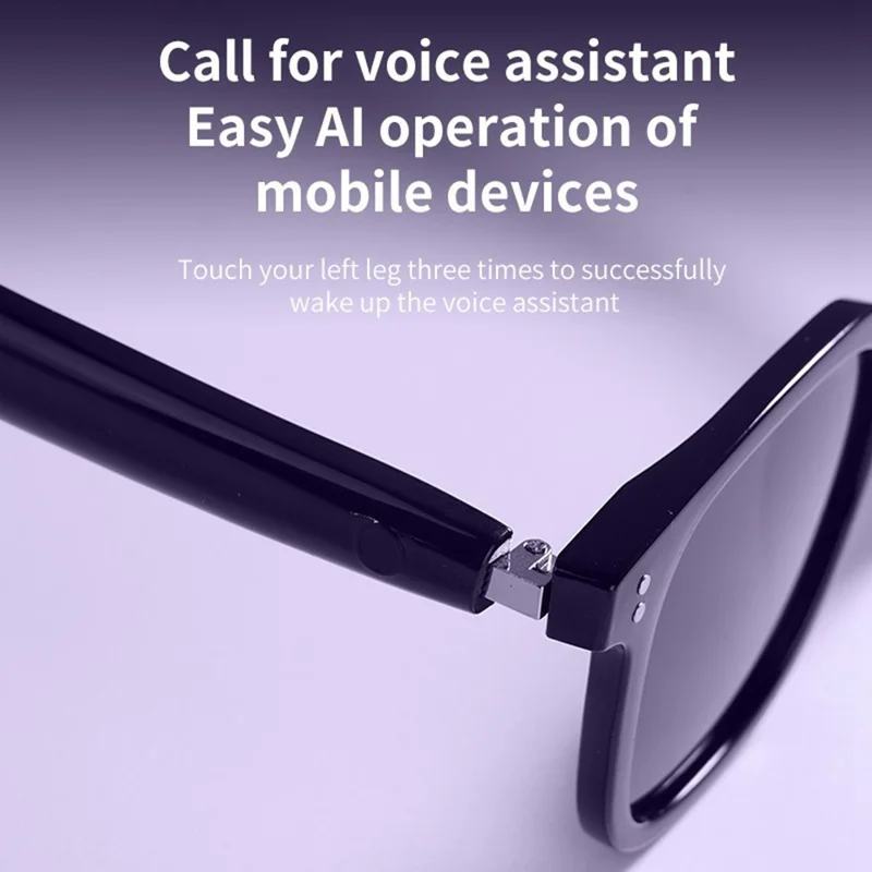 A12 Smart AI Real Time Translation Bluetooth-compatible Glasses Open Ear Music Sunglasses - Bright Black+Grey