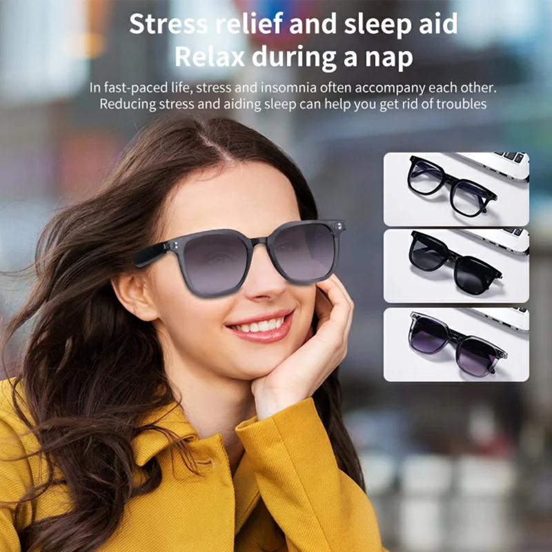 A12 Smart AI Real Time Translation Bluetooth-compatible Glasses Open Ear Music Sunglasses - Bright Black+Grey