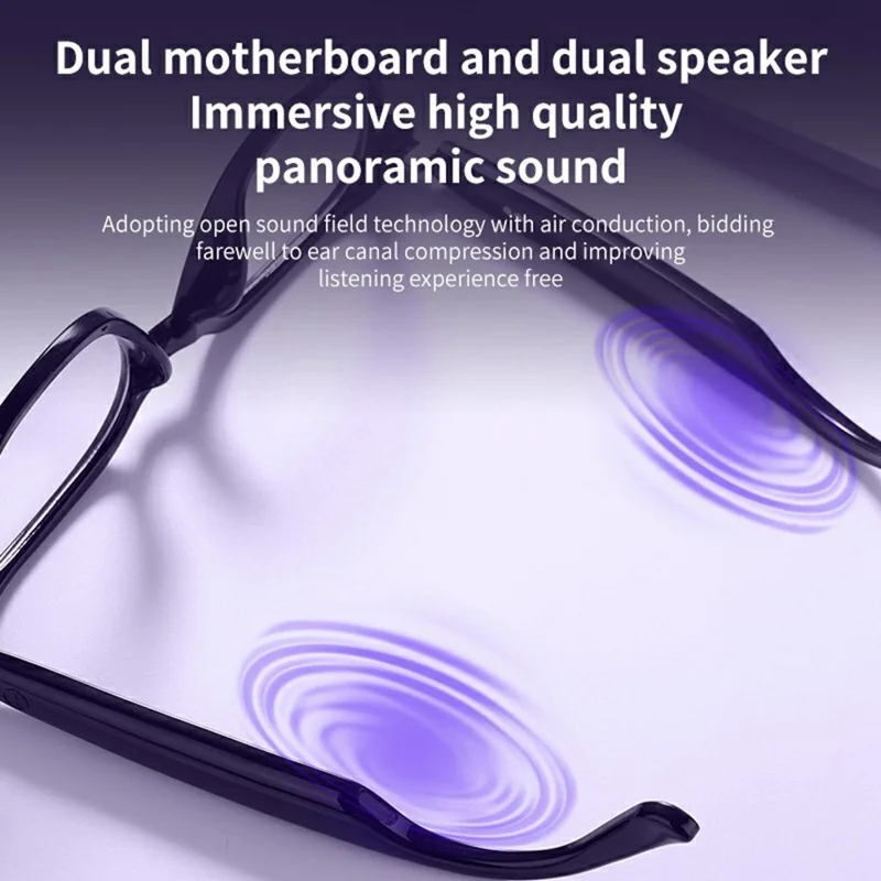 A12 Smart AI Real Time Translation Bluetooth-compatible Glasses Open Ear Music Sunglasses - Bright Black+Grey