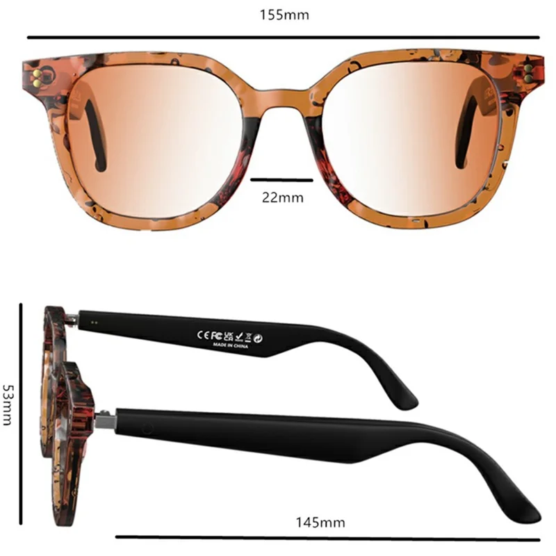 A12 Smart AI Real Time Translation Bluetooth-compatible Glasses Open Ear Music Sunglasses - Leopard+White