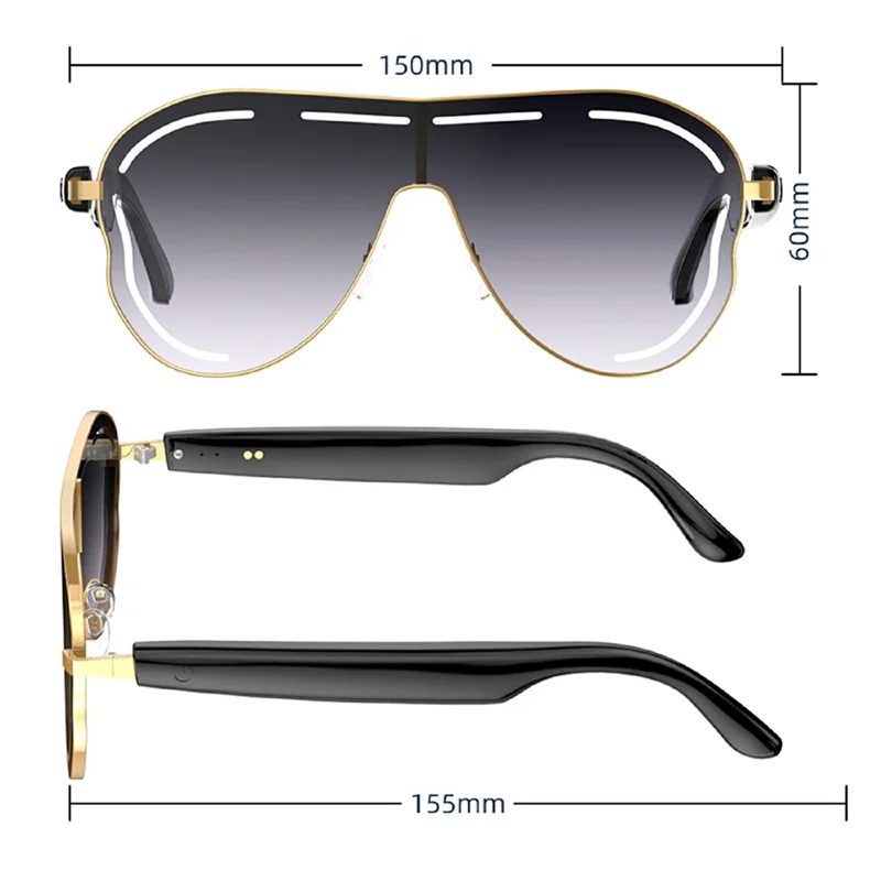 A17 Stainless Steel Large Frame Smart Glasses AI Translation Bluetooth-compatible Audio Sunglasses - Gold