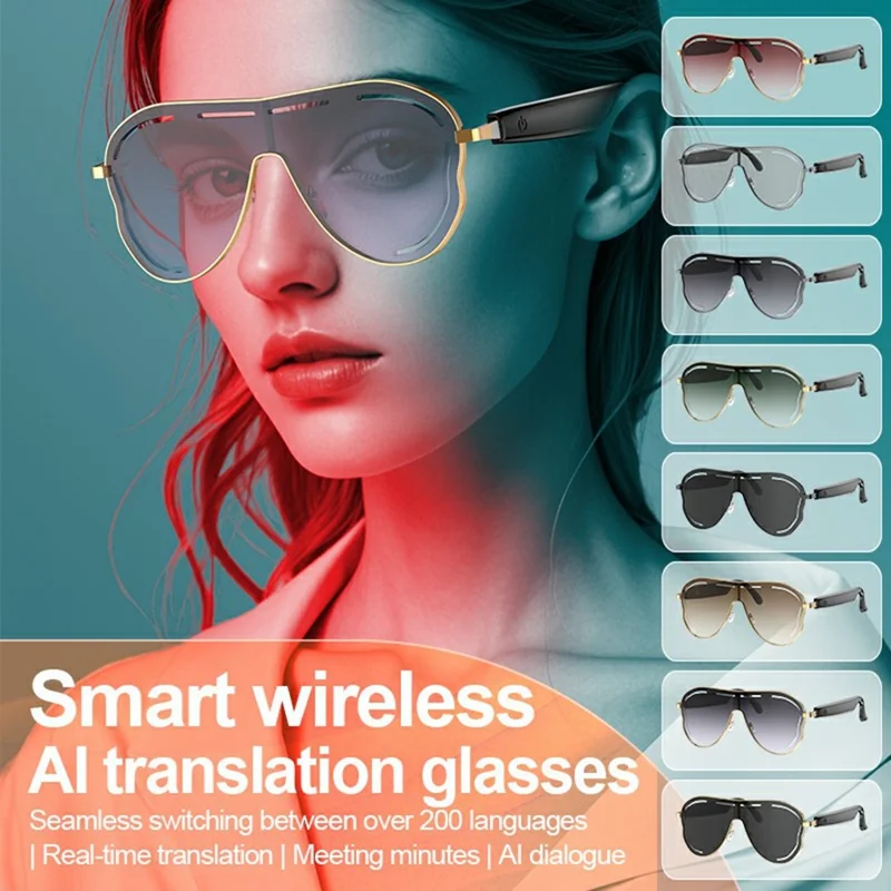 A17 Stainless Steel Large Frame Smart Glasses AI Translation Bluetooth-compatible Audio Sunglasses - Gold