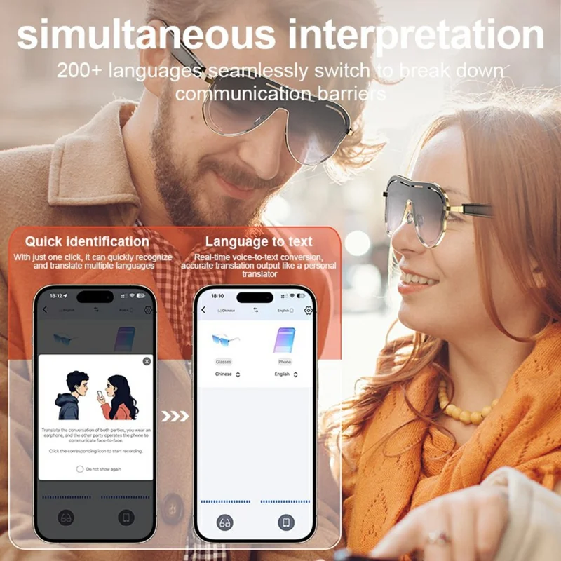 A17 Stainless Steel Large Frame Smart Glasses AI Translation Bluetooth-compatible Audio Sunglasses - Gold