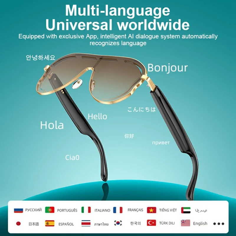 A17 Stainless Steel Large Frame Smart Glasses AI Translation Bluetooth-compatible Audio Sunglasses - Gold