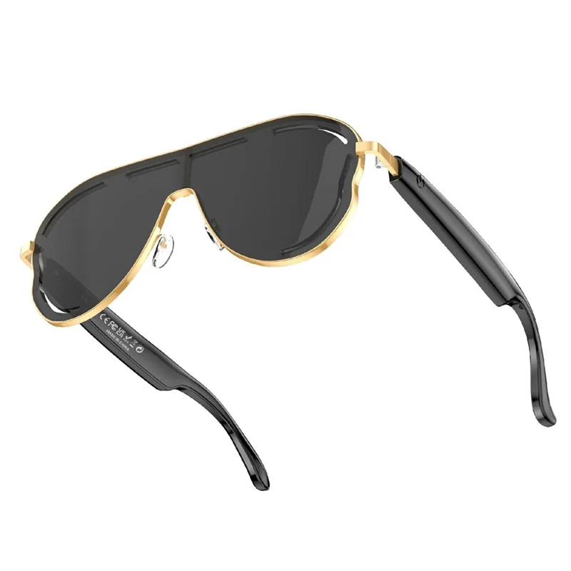 A17 Stainless Steel Large Frame Smart Glasses AI Translation Bluetooth-compatible Audio Sunglasses - Black+Gold