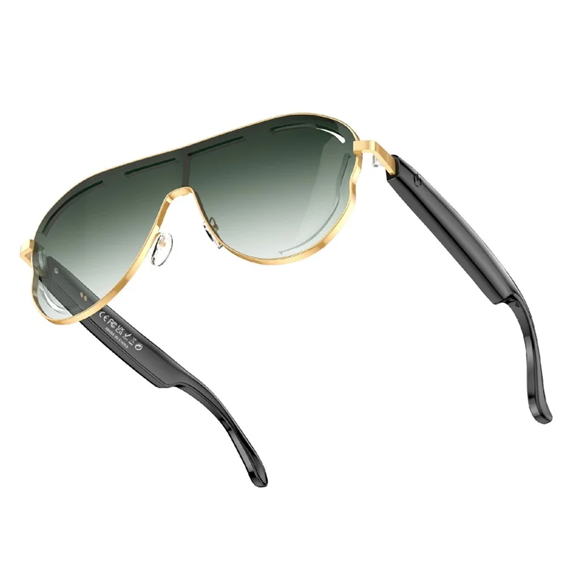 A17 Stainless Steel Large Frame Smart Glasses AI Translation Bluetooth-compatible Audio Sunglasses - Gold+Green