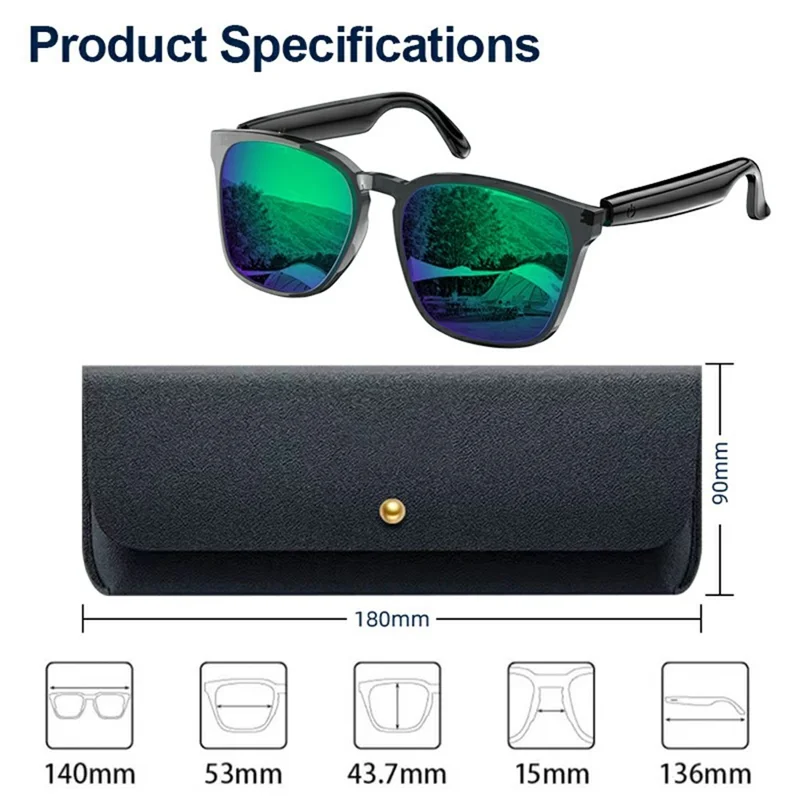 A10 AI Smart Bluetooth-compatible Driving Sunglasses Real Time Translation Multi Language Interpreter - Black