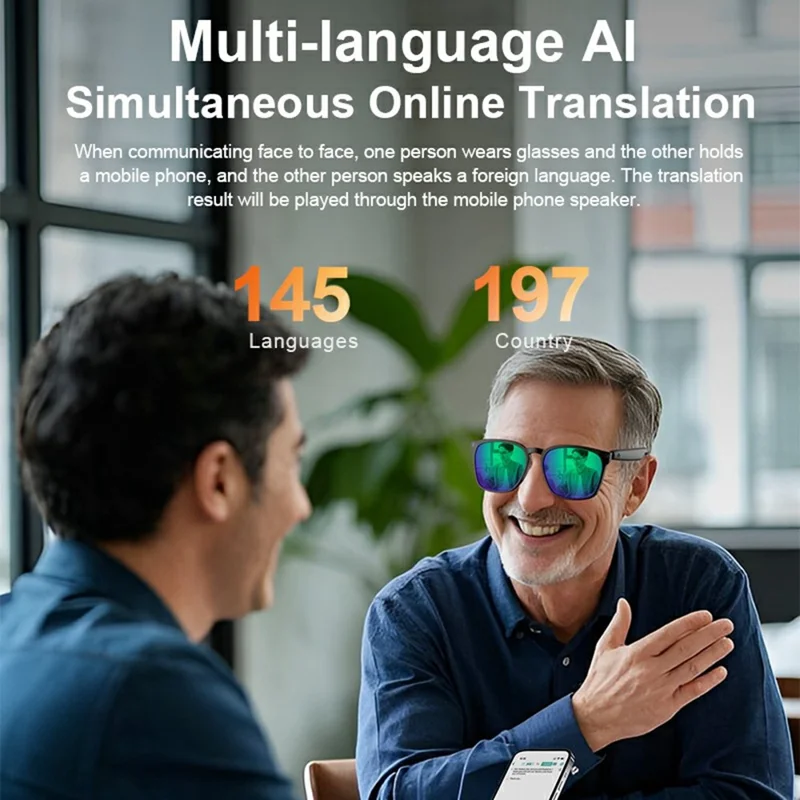 A10 AI Smart Bluetooth-compatible Driving Sunglasses Real Time Translation Multi Language Interpreter - Black