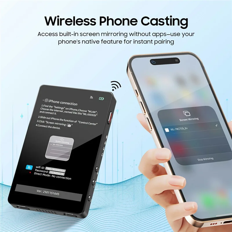 VRRIIS WL-050 Dispositivo di Mirroring Wireless per Smartphone con Monitor Display Magnetico per Selfie