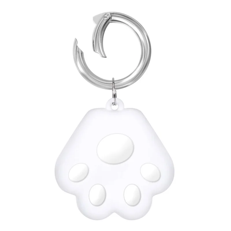 Capa Protetora de Silicone para Apple AirTag com Design de Patinha, Capa Anti-Risco com Gancho - Branco