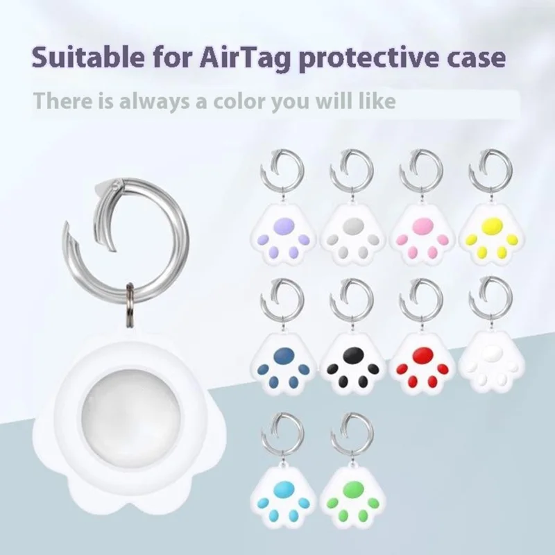 Capa Protetora de Silicone para Apple AirTag com Design de Patinha, Capa Anti-Risco com Gancho - Branco