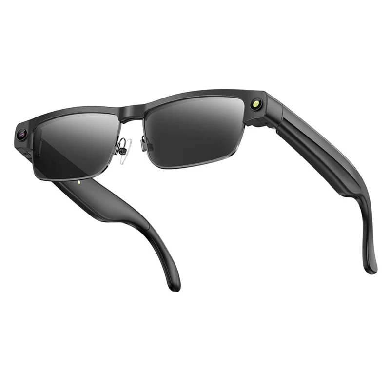 Occhiali smart L802 AI Traduttore 8MP Videocamera Anti-scuotimento Riproduzione Musica Chiamata Vocale Occhiali da vista - Montatura Nera + Lenti Nere