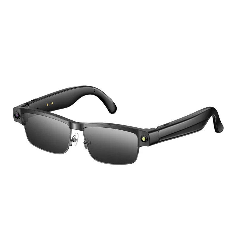 Occhiali smart L802 AI Traduttore 8MP Videocamera Anti-scuotimento Riproduzione Musica Chiamata Vocale Occhiali da vista - Montatura Nera + Lenti Nere