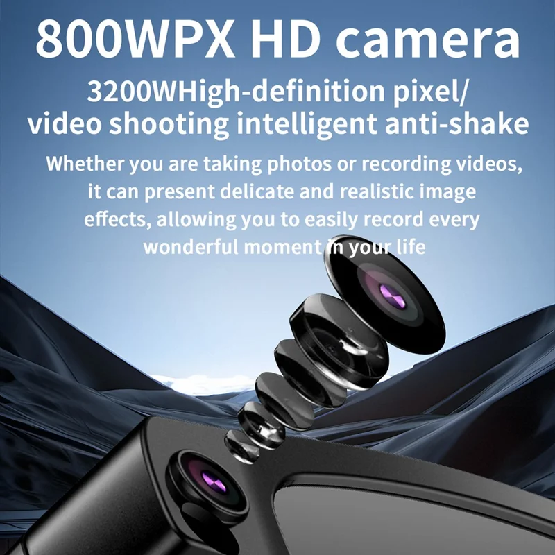Occhiali smart L802 AI Traduttore 8MP Videocamera Anti-scuotimento Riproduzione Musica Chiamata Vocale Occhiali da vista - Montatura Nera + Lenti Nere