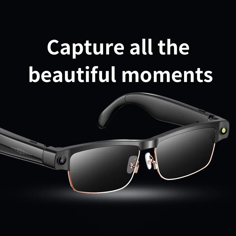 Occhiali smart L802 AI Traduttore 8MP Videocamera Anti-scuotimento Riproduzione Musica Chiamata Vocale Occhiali da vista - Montatura Nera + Lenti Nere