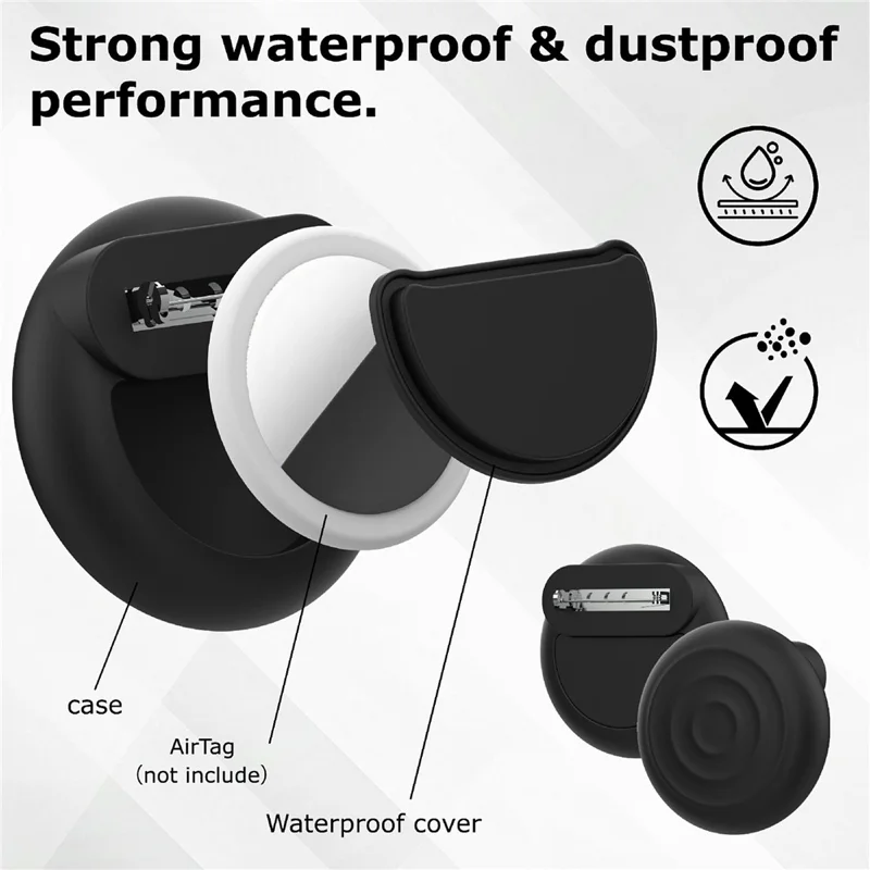 For Apple AirTag Protective Case Smart Tracker Waterproof Cover Wave Brooch Design with Front / Back Films - Black