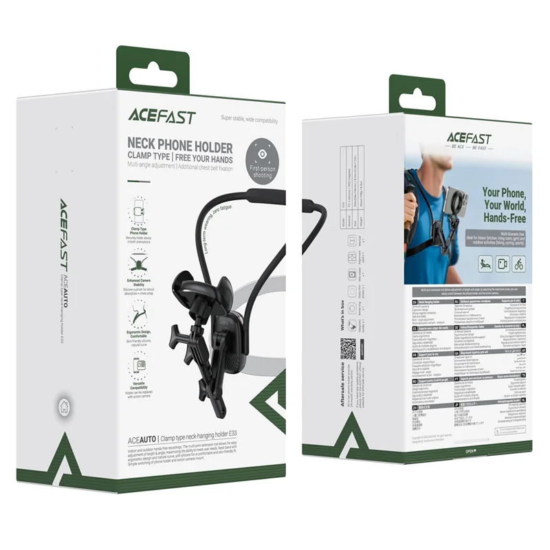 ACEFAST E33 Neck Mount Phone Holder Clamp Type Wearable Phone Clip Bracket for POV Vlog Video