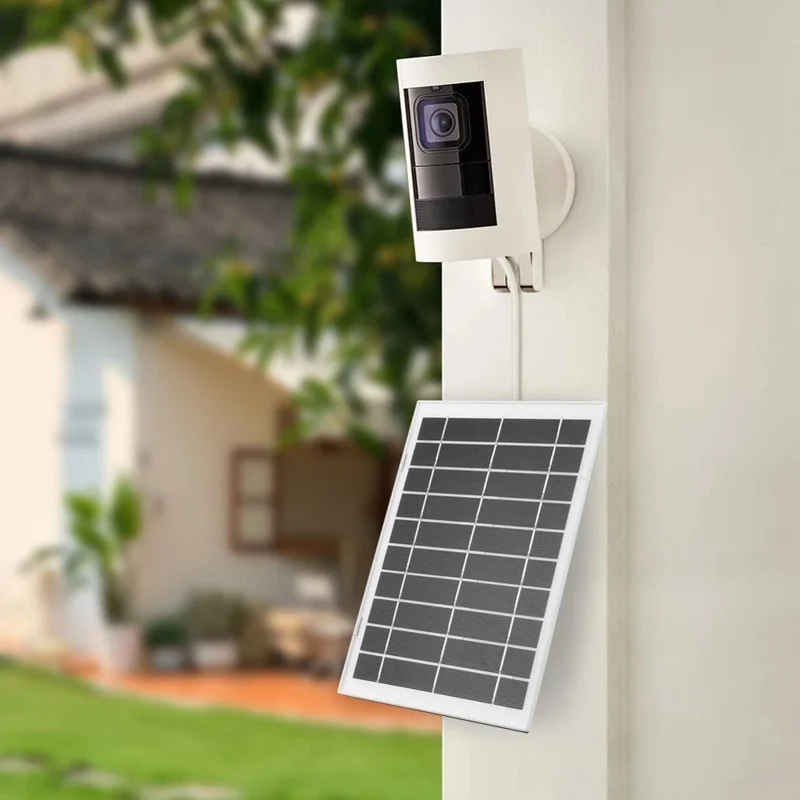 8W Monocrystalline Silicon Solar Panel for Outdoor Security Camera Charger with U-shaped Interface - White