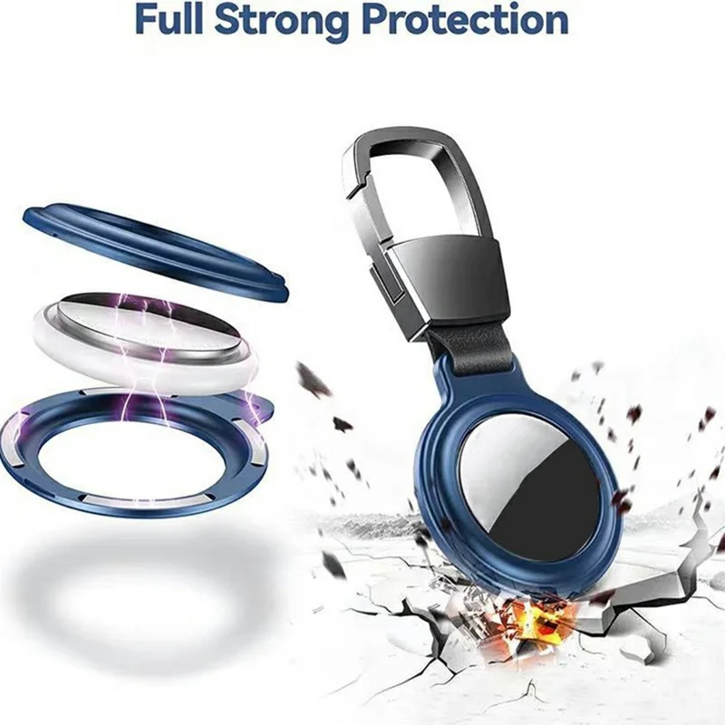 For AirTag Tracker Locator Case Thickened Aluminum Alloy Magnetic Protective Cover - Navy Blue