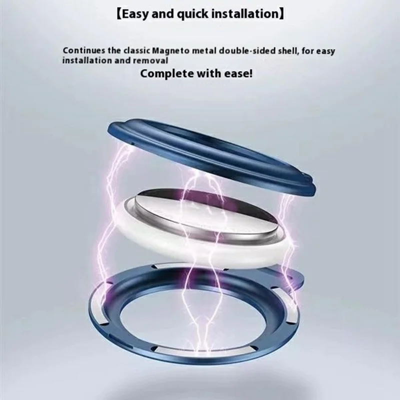 For AirTag Tracker Locator Case Thickened Aluminum Alloy Magnetic Protective Cover - Navy Blue