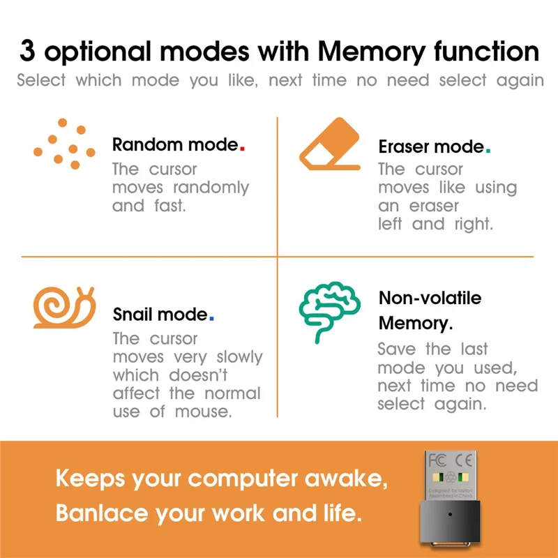 LAYLION L207 3 Modes Virtual Mouse Jiggler Auto Cursor Mini Mover Keeps Awake for Computer