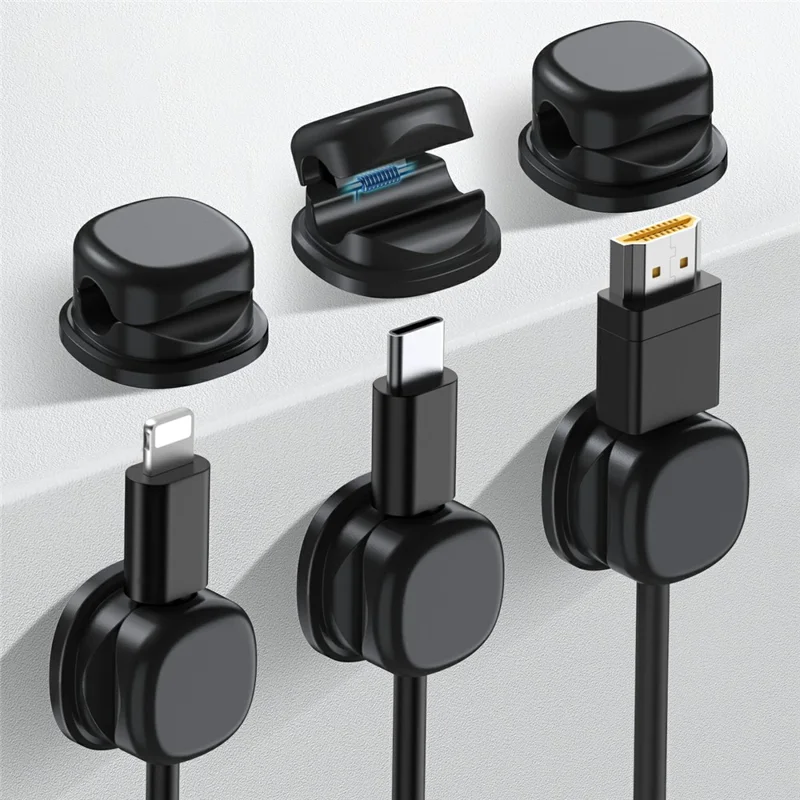 AHASTYLE WG178 6Pcs Mechanical Keycap Design Cable Management Organizer Adhesive Silicone Wire Clips - Black