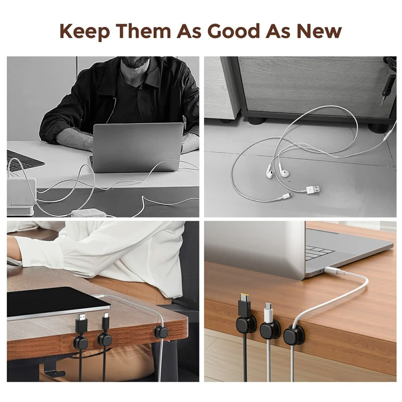 AHASTYLE WG178 6Pcs Mechanical Keycap Design Cable Management Organizer Adhesive Silicone Wire Clips - Black