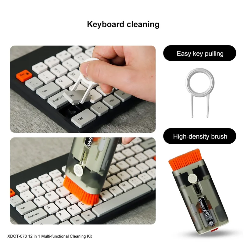 XUNDD XDOT-070 Set di penne per la pulizia 12 in 1 multiuso per tastiere, schermi, cuffie e obiettivi di telefoni