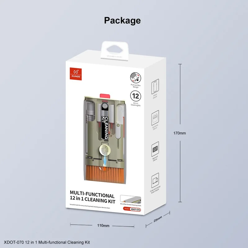 XUNDD XDOT-070 Set di penne per la pulizia 12 in 1 multiuso per tastiere, schermi, cuffie e obiettivi di telefoni