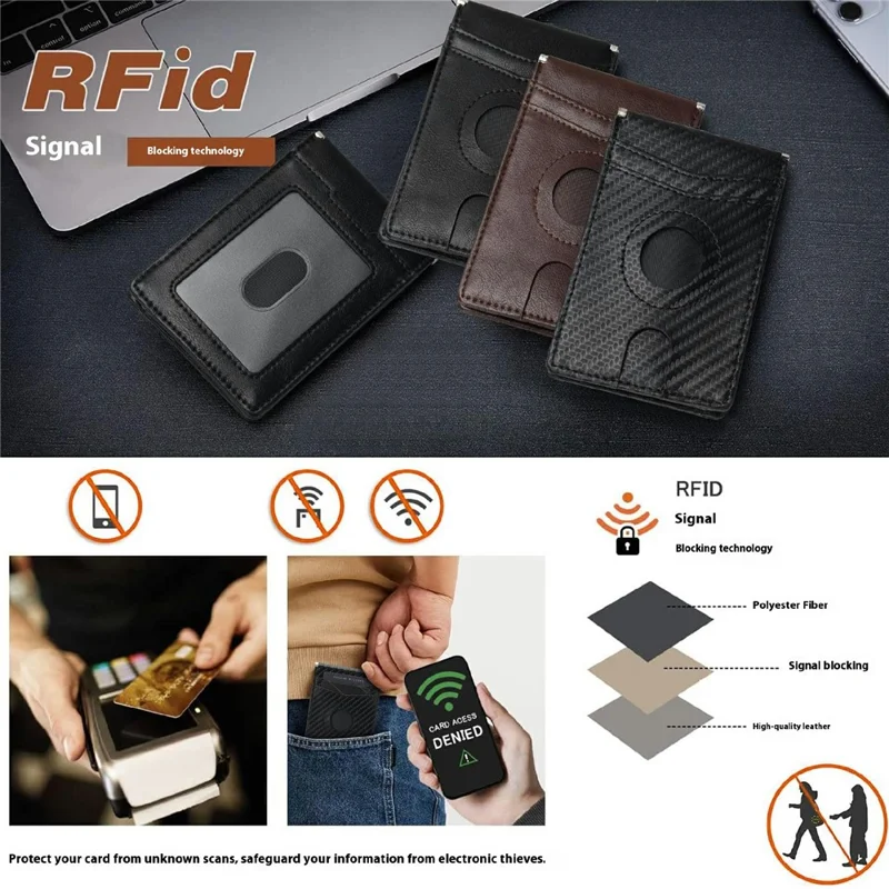 For Apple AirTag Protector RFID Blocking Wallet 9 Card Slots 2 ID Windows Leather Card Bag - Carbon Fiber Texture