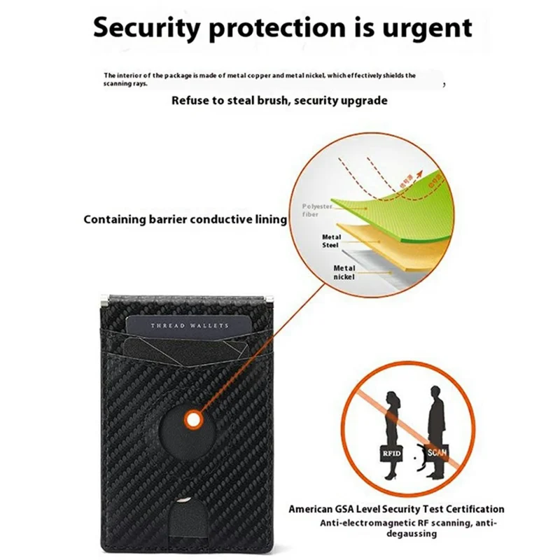For Apple AirTag Protector RFID Blocking Wallet 9 Card Slots 2 ID Windows Leather Card Bag - Carbon Fiber Texture