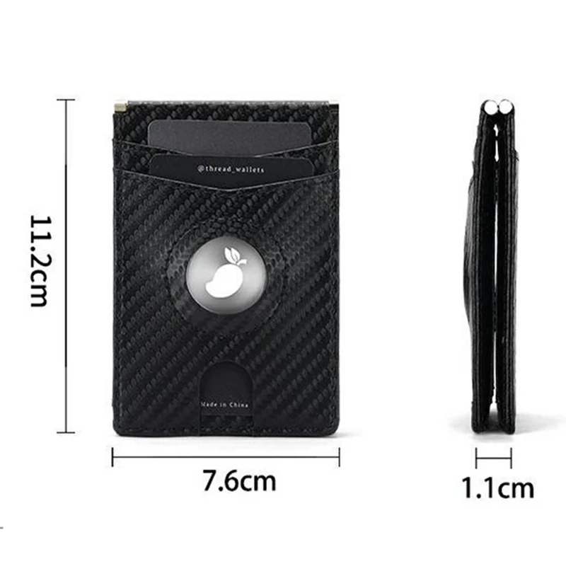 For Apple AirTag Protector RFID Blocking Wallet 9 Card Slots 2 ID Windows Leather Card Bag - Carbon Fiber Texture