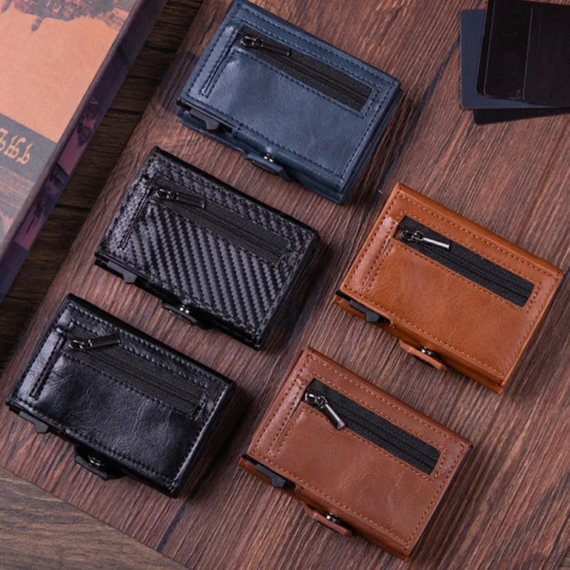 For Apple AirTag Protector Leather Wallet RFID Blocking Multi Card Holder ID Organizer - Black