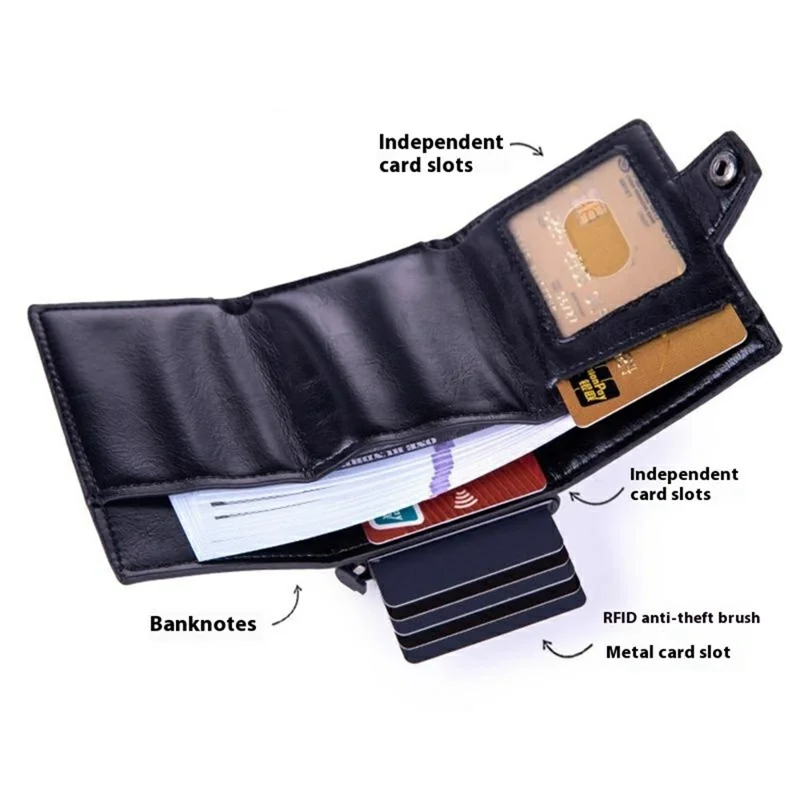 For Apple AirTag Protector Leather Wallet RFID Blocking Multi Card Holder ID Organizer - Black
