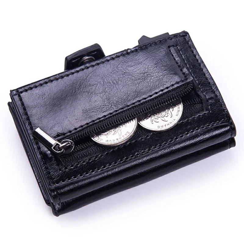 For Apple AirTag Protector Leather Wallet RFID Blocking Multi Card Holder ID Organizer - Black