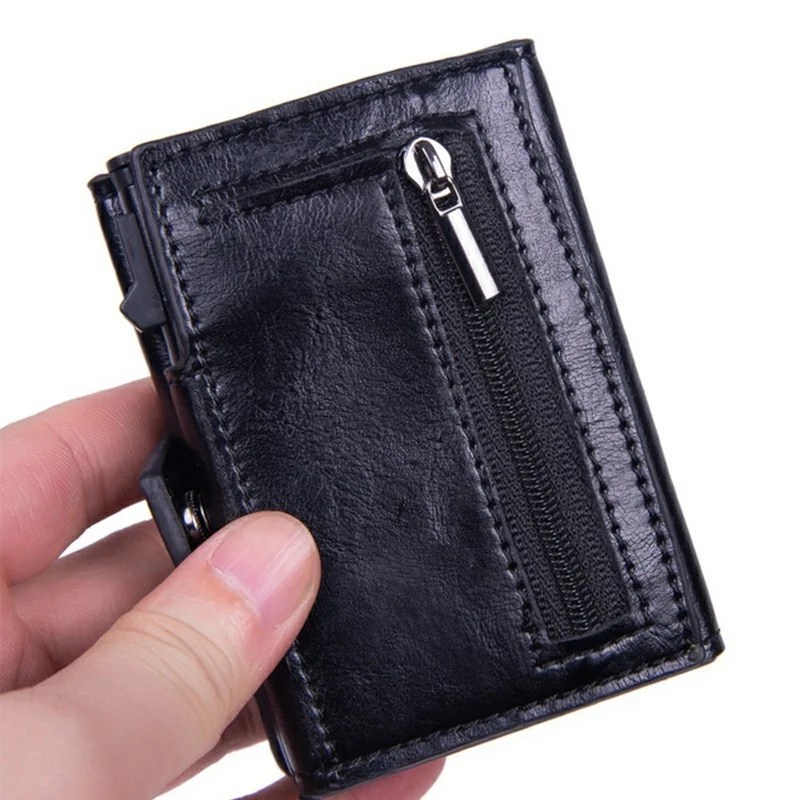 For Apple AirTag Protector Leather Wallet RFID Blocking Multi Card Holder ID Organizer - Black