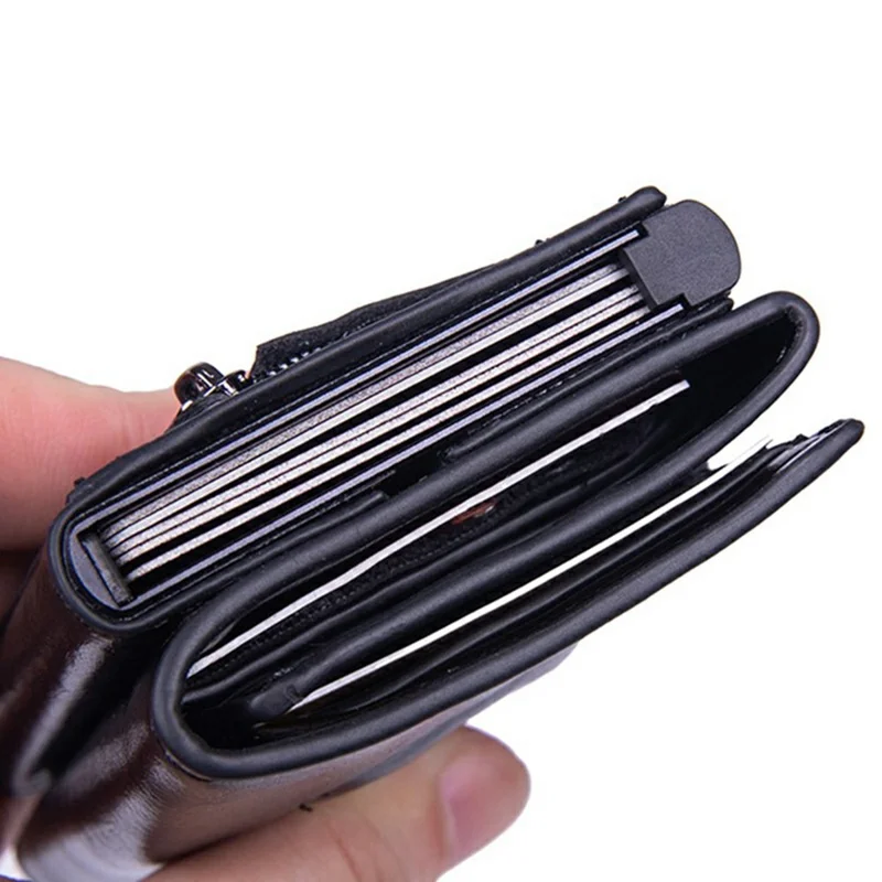 For Apple AirTag Protector Leather Wallet RFID Blocking Multi Card Holder ID Organizer - Black