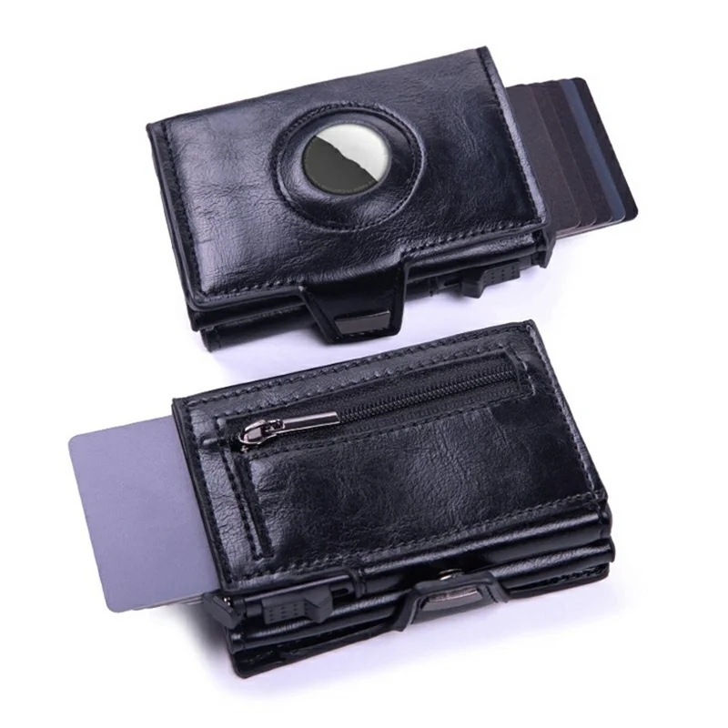 For Apple AirTag Protector Leather Wallet RFID Blocking Multi Card Holder ID Organizer - Black